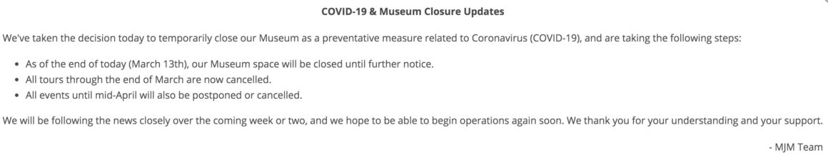 MJM Covid-19 Notice, Exhibition Notice, Montreal