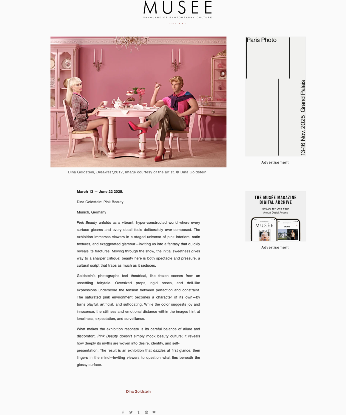 Musee Magazine Dina Goldstein Pink exhibition Munich Germany